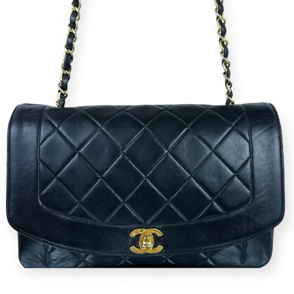 CHANEL DIANA 25 Single Flap Quilted Logo Lambskin Chain Bag - Picture 1 of 13